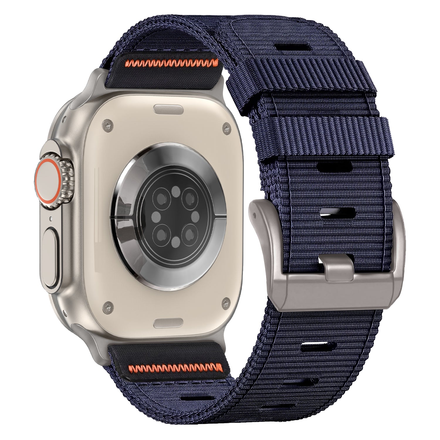 Das arktisband Apple Watch Armband "Terra" von arktisband verfügt über ein extra breites marineblaues Nylonband und eine beigefarbene Rückseite - perfekt als Apple Watch Ultra Band oder als stilvolles Upgrade für Ihre Apple Watch.