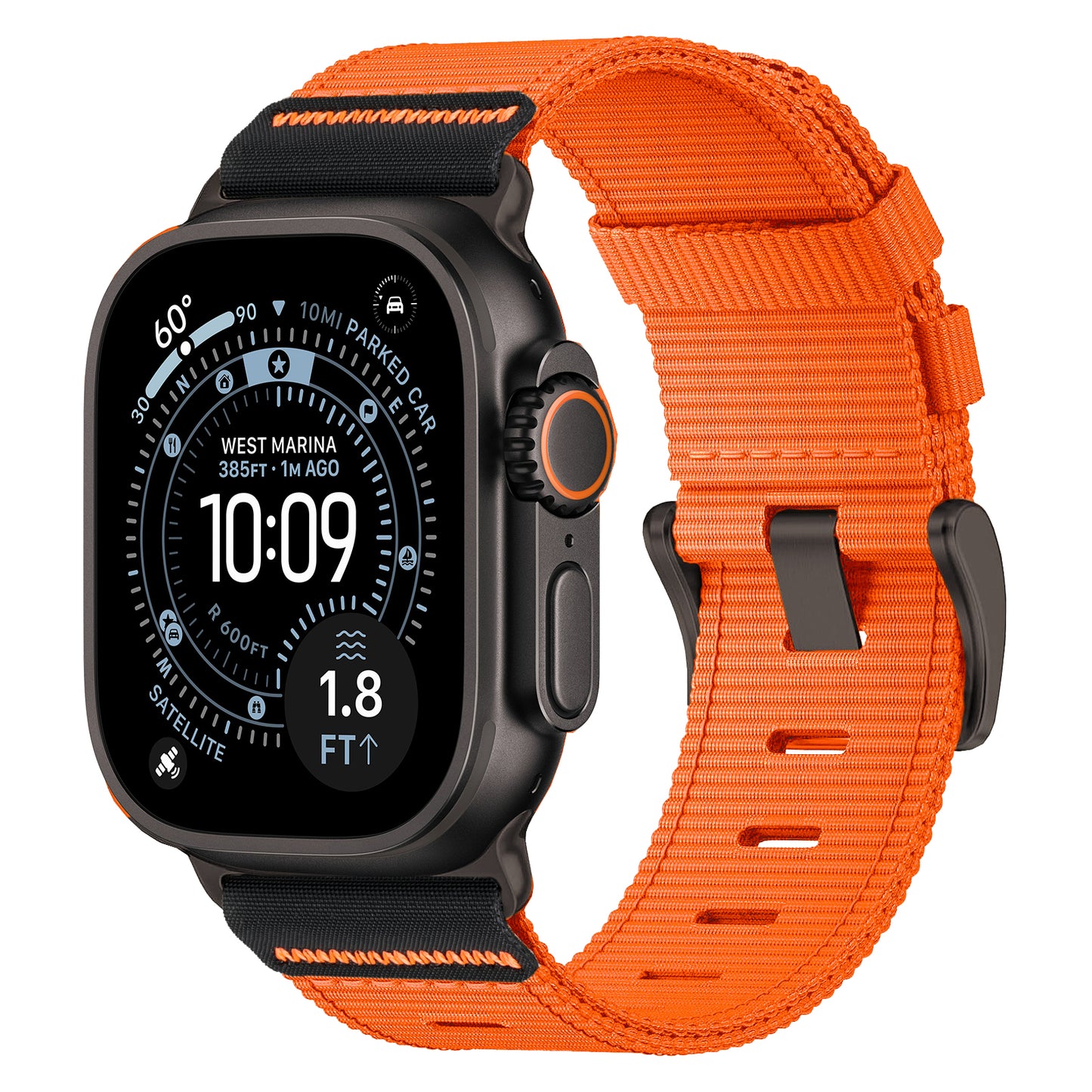 Das arktisband Apple Watch Armband "Terra" von arktisband verfügt über ein extra breites, orangefarbenes Nylonband und ist damit ein stylisches Accessoire für Ihre Apple Watch Ultra mit Komfort und Haltbarkeit.