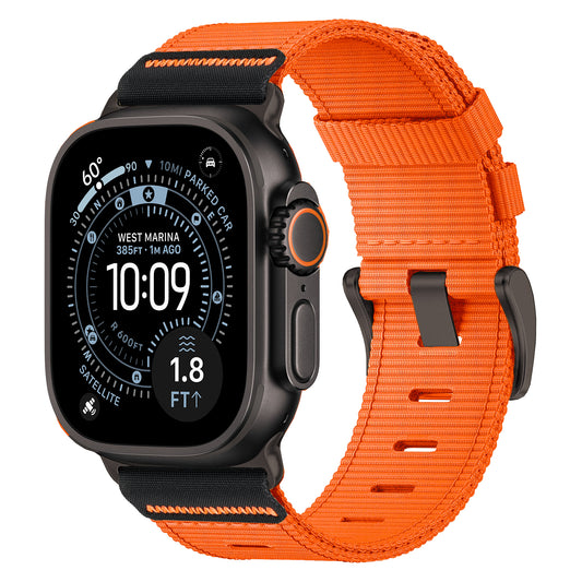 Das arktisband Apple Watch Armband "Terra" von arktisband verfügt über ein extra breites, orangefarbenes Nylonband und ist damit ein stylisches Accessoire für Ihre Apple Watch Ultra mit Komfort und Haltbarkeit.