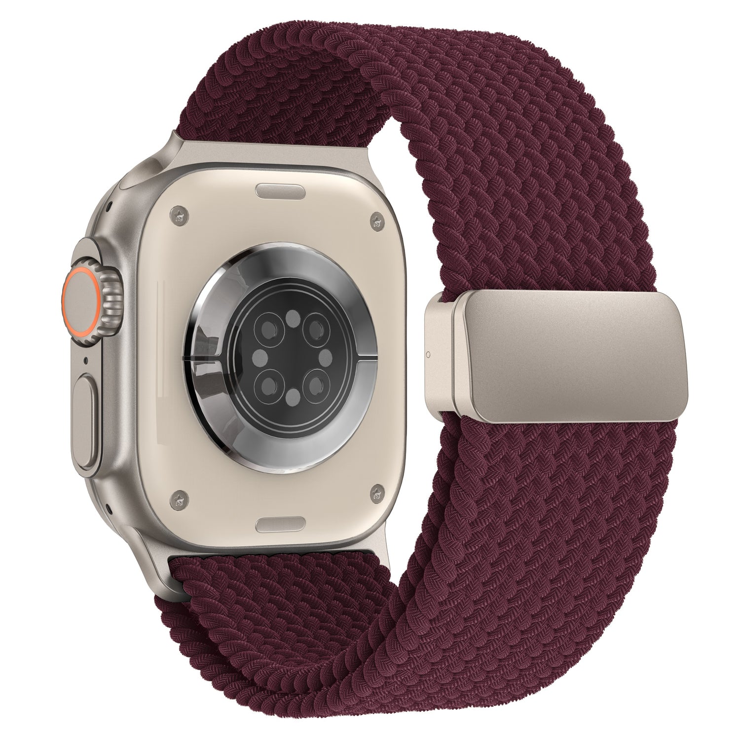 Arktisband – Geflochtenes Apple Watch Ultra-Armband Casual in Dunkelrot mit Magnetverschluss.