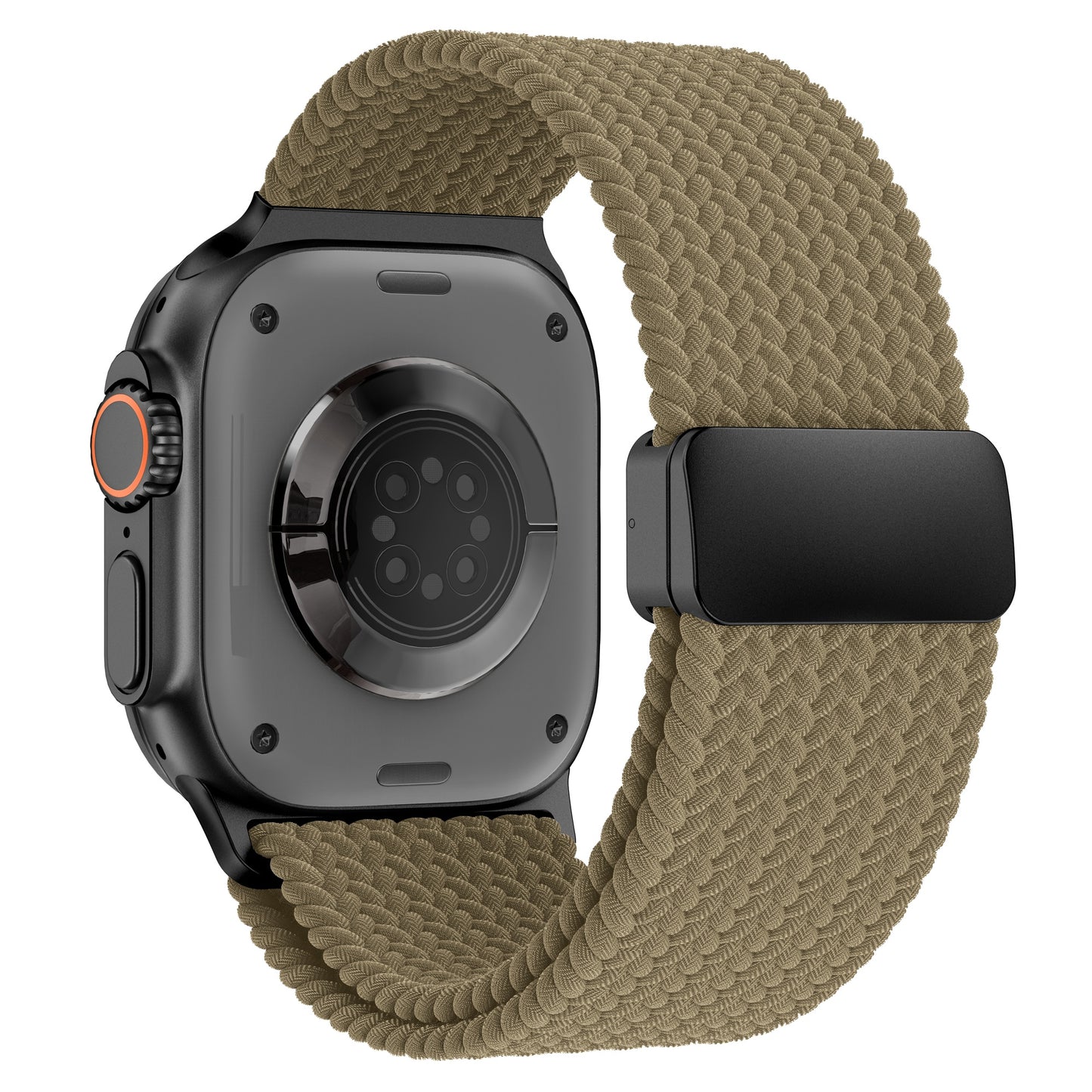 Arktisband Geflochtenes Apple Watch Ultra-Armband Casual mit braunem geflochtenem Armband und schwarzem Magnetverschluss.