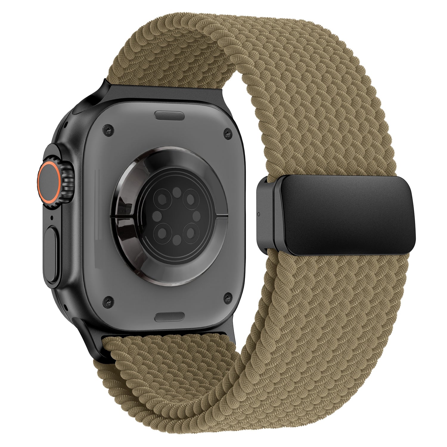 Arktisband Geflochtenes Apple Watch Ultra-Armband Casual mit braunem geflochtenem Armband und schwarzem Magnetverschluss.