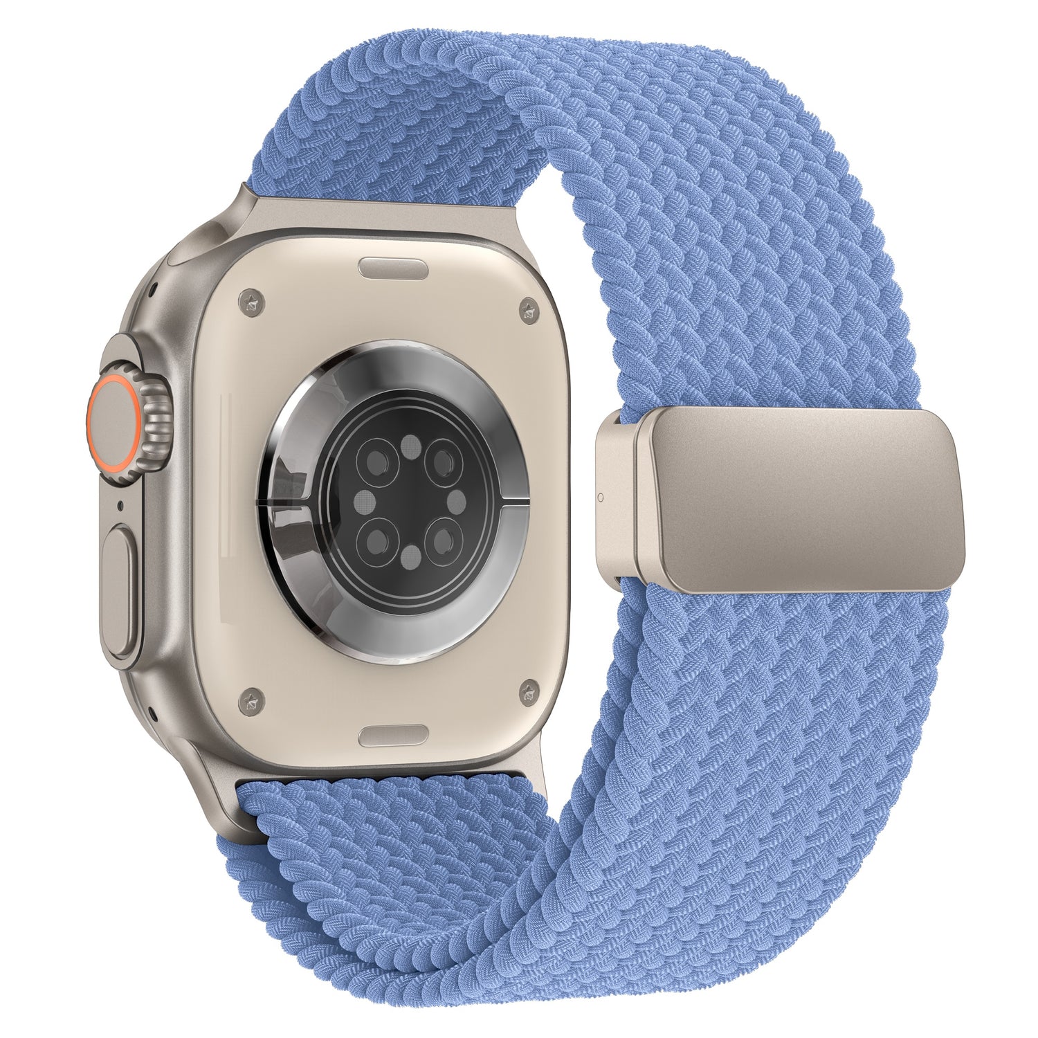 Arktisband – Geflochtenes Apple Watch Ultra-Armband Casual in Hellblau mit Magnetverschluss.