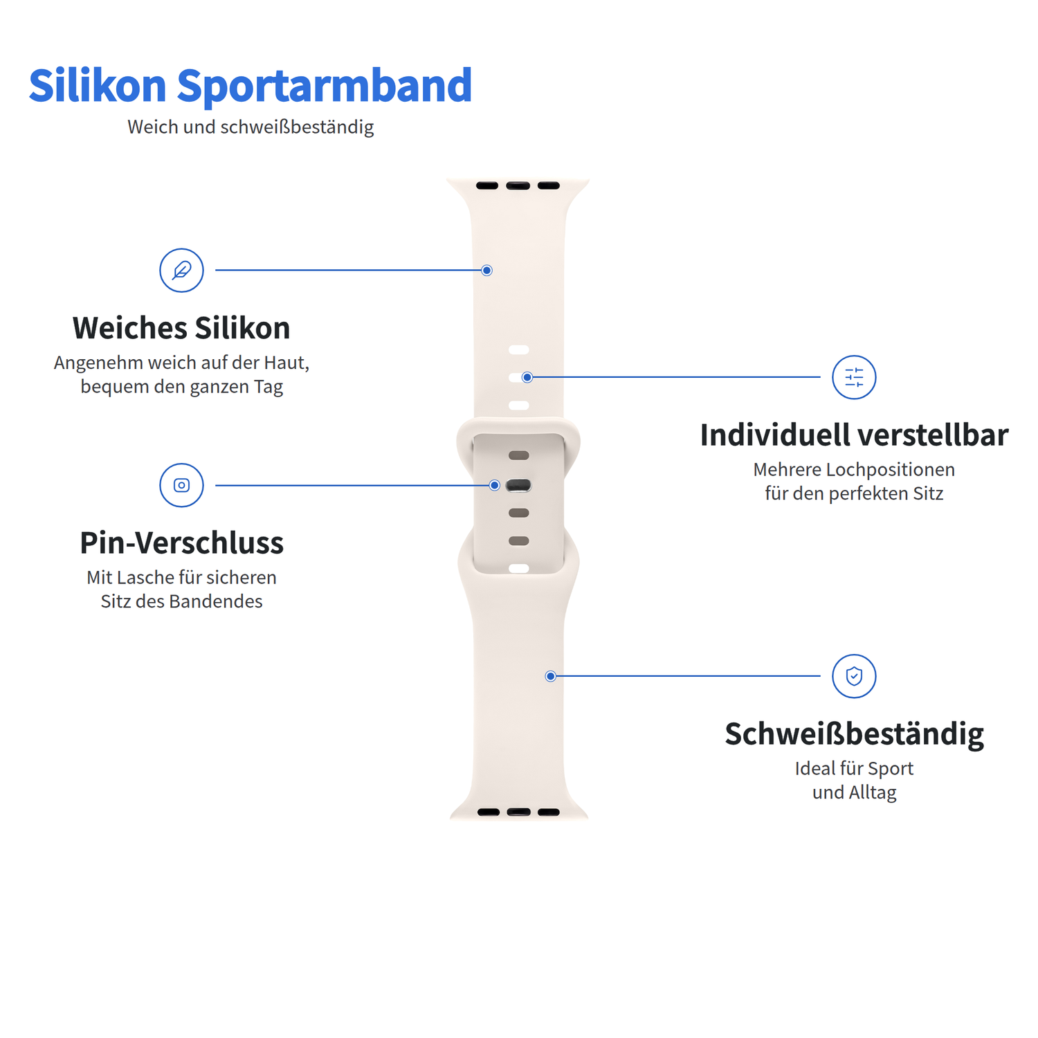 Arktisband Apple Watch Silikonarmband „Sport“: Weiches, schweißbeständiges Armband mit sicherem Stiftverschluss, ideal für den Sport.