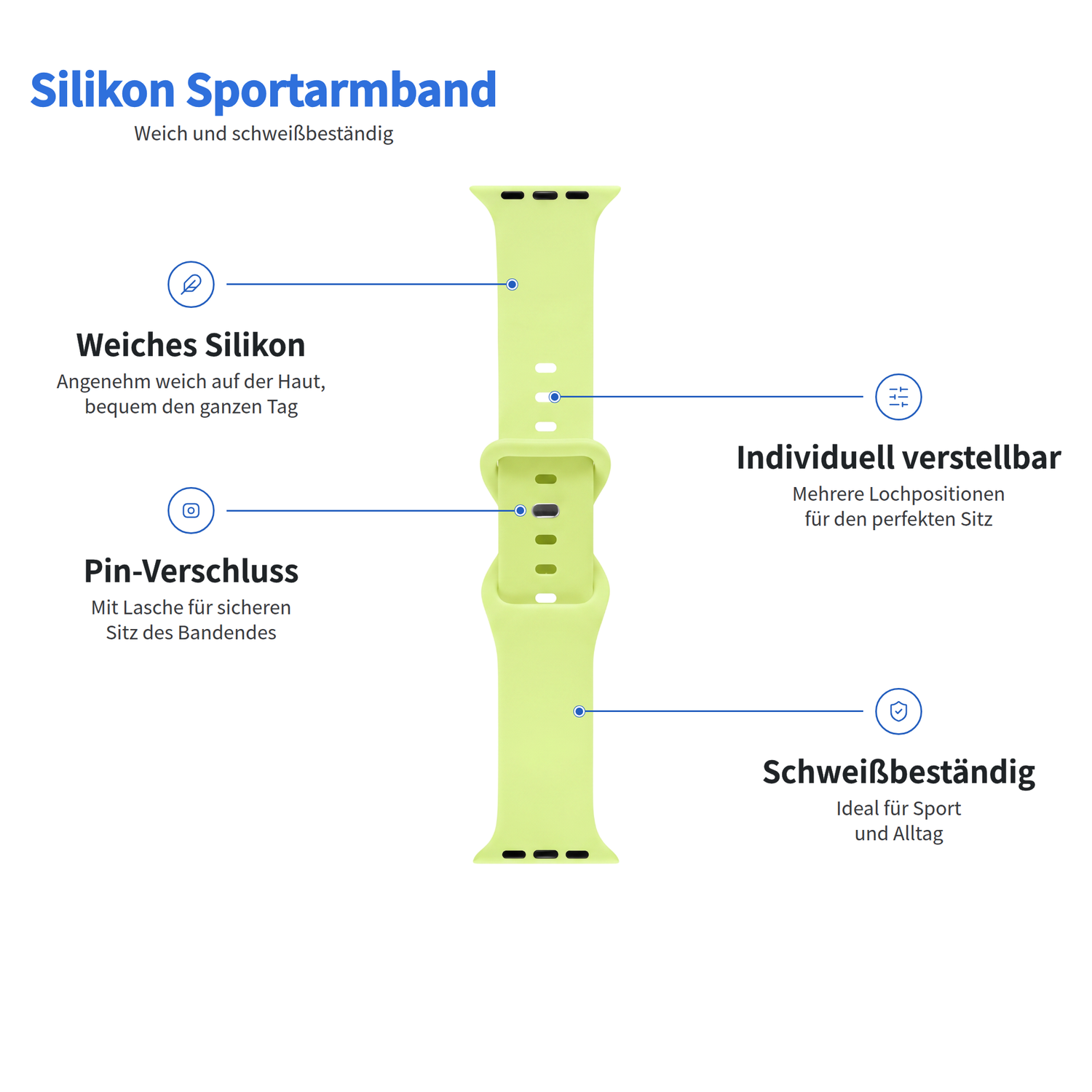 Arktisband Apple Watch Silikonarmband „Sport“: limettengrün, weich, verstellbar und schweißresistent von arktisband.