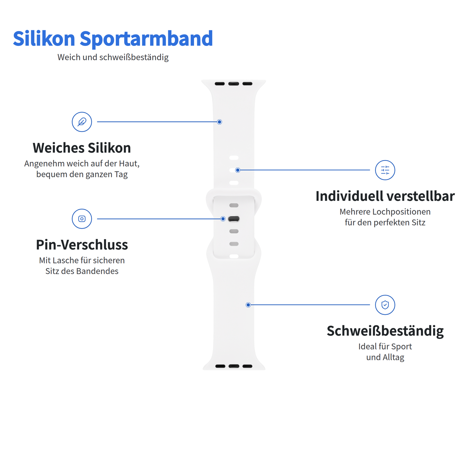 Arktisband Apple Watch Silikonarmband „Sport“: Flexible Passform, Dornschließe, weiches Material, schweißbeständig.