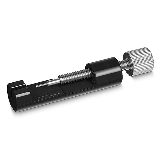 Der arktisband Gliederbandkürzer von arktisband verfügt über eine robuste Metallkonstruktion, eine schwarze Basis, eine silberne Gewindestange und einen geriffelten Einstellknopf – ideal zum einfachen Kürzen von Uhrengliedern oder Ersetzen von Stiften.