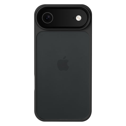Rückseite eines schwarzen iPhones mit Einzelkamera, Blitz und zentriertem Apple-Logo, geschützt durch das Arktis iPhone Air Solid Case aus stoßabsorbierendem TPU-Silikon.