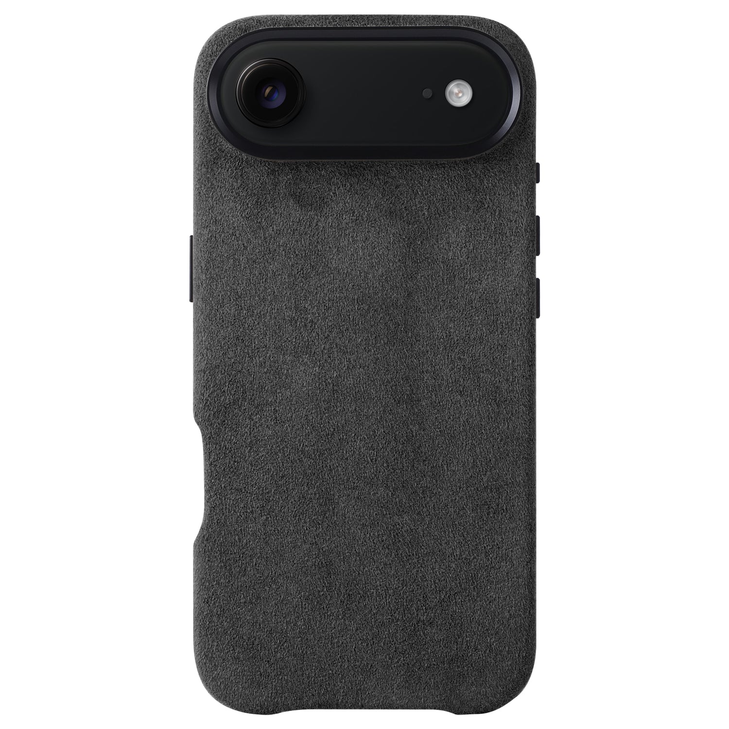 Die arktis iPhone Air Hülle aus Alcantara in Schwarz verfügt über eine strukturierte Oberfläche, zeigt die rückwärtige Kamera und die seitlichen Tasten und ist für zusätzlichen Komfort MagSafe kompatibel.