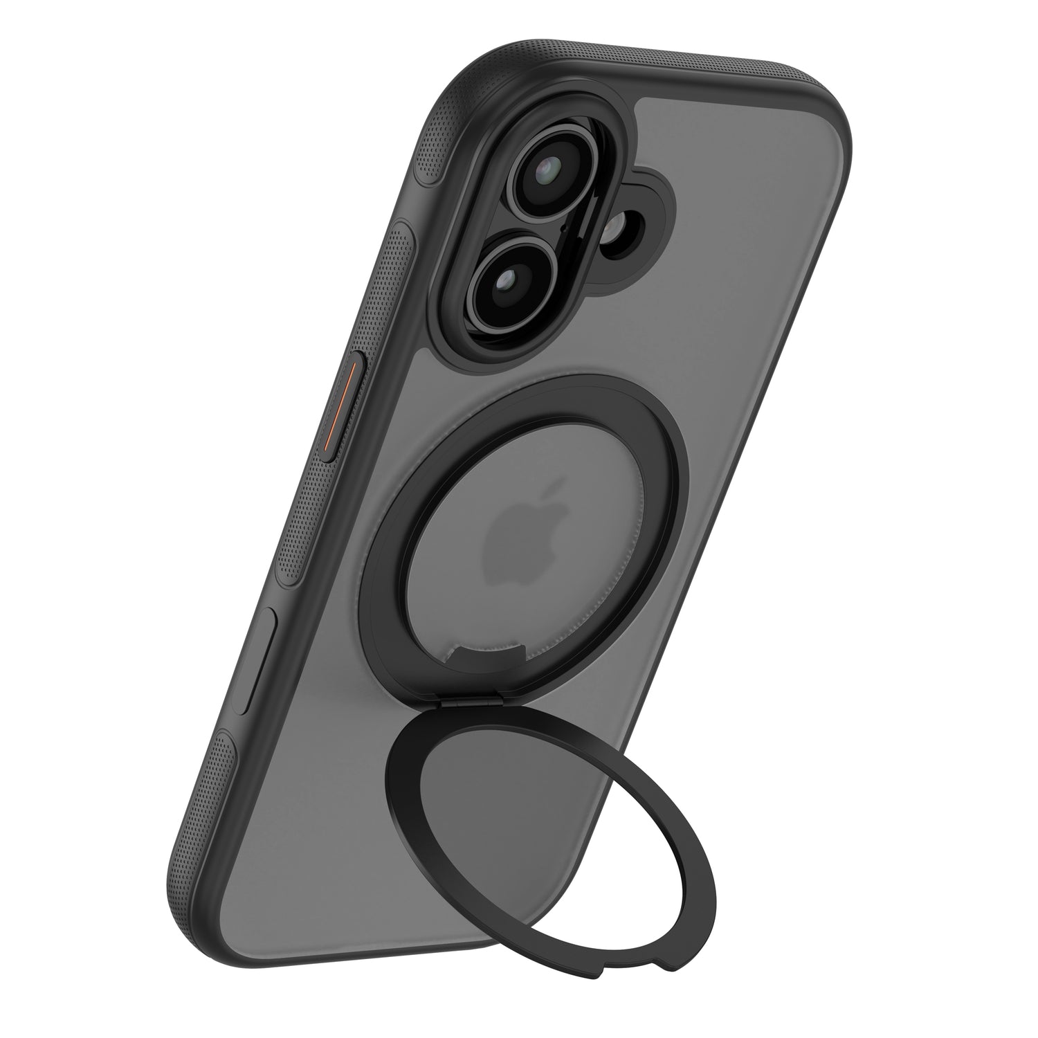 Das arktis iPhone 17 GripCase von arktis, hier in Schwarz mit integriertem, rundem Kickstand, wird sicher an Ihrem Smartphone befestigt und ist MagSafe-kompatibel für müheloses Aufladen und die Verwendung von Zubehör.