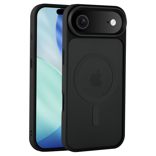 Die Arktis iPhone Air Solid Case mit MagSafe in schwarzem, mattem Design zeigt Vorder- und Rückansicht auf einem iPhone.