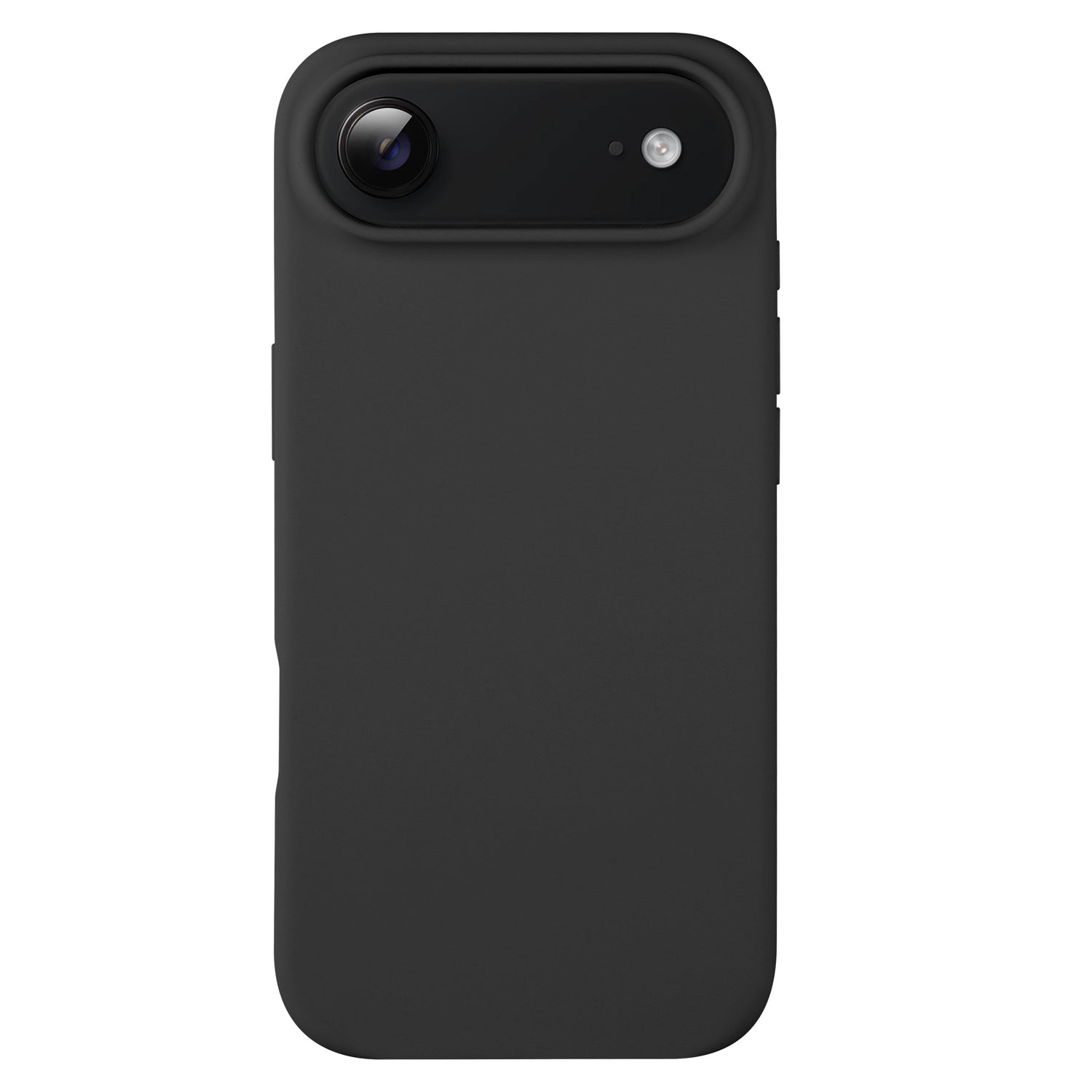 Das arktis iPhone Air Silikon Case in schwarz ist von hinten auf weißem Hintergrund abgebildet. Das Case von arktis verfügt über ein schlankes Design und einen Kameraaufsatz und unterstützt kabelloses Laden für bequemes kabelloses Laden.