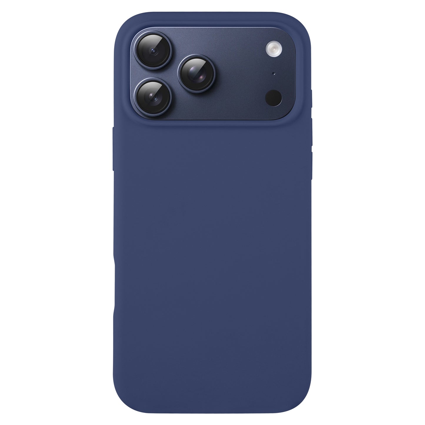 Die arktis iPhone 17 Pro Silikonhülle in Marineblau verfügt über Aussparungen für drei Kameralinsen und einen Blitz und bietet einen eleganten und schlanken Schutz für Ihr Gerät.