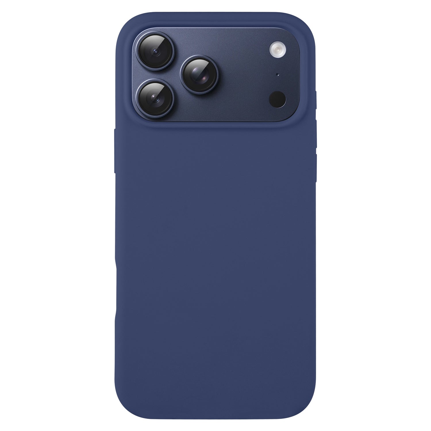 Die arktis iPhone 17 Pro Silikonhülle in Marineblau verfügt über Aussparungen für drei Kameralinsen und einen Blitz und bietet einen eleganten und schlanken Schutz für Ihr Gerät.