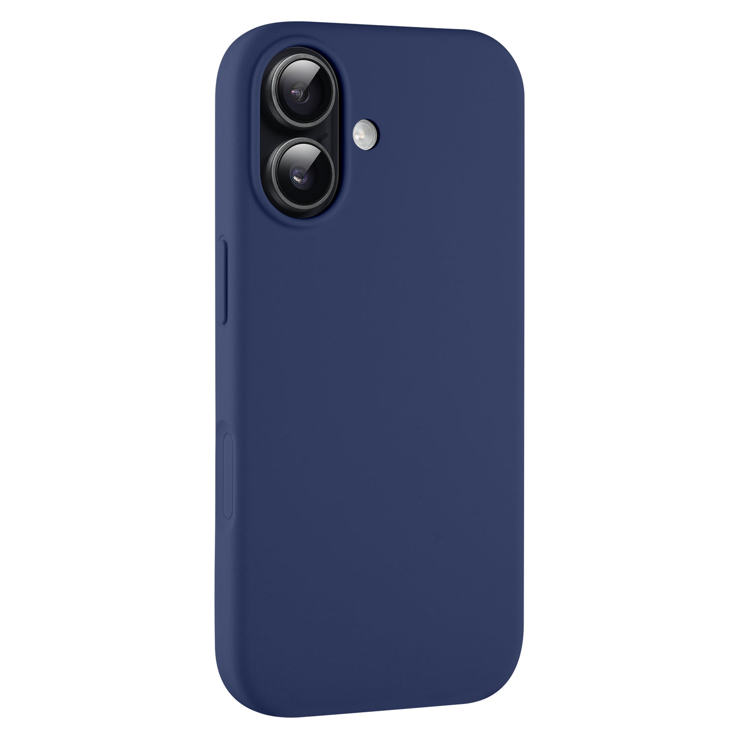 Arktis iPhone 17 Silikon Case in Dunkelblau mit zwei Kameraausschnitten und Blitz-Ausschnitt, kompatibel mit kabellosem Laden.