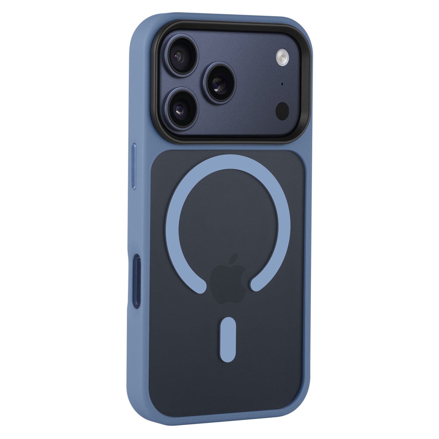 Das Arktis iPhone 17 Pro Solid Case mit MagSafe ist eine mattblaue Schutzhülle, MagSafe kompatibel, und passt auf das iPhone 17 Pro mit drei Kamera-Linsen und Apple-Logo.
