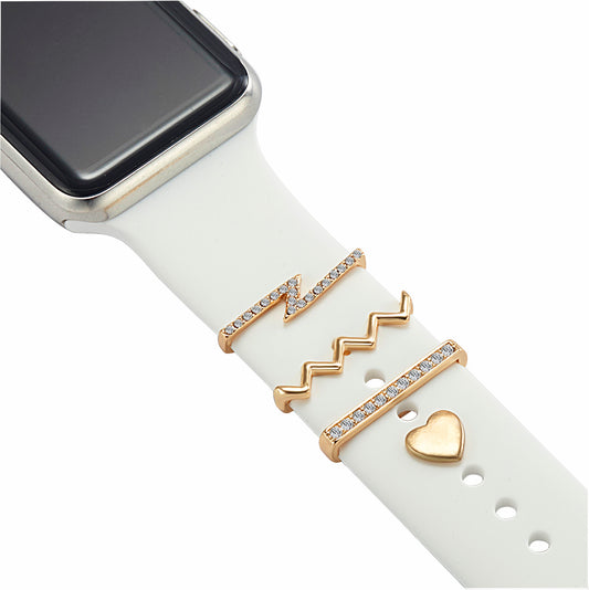 Werten Sie Ihre Apple Watch mit den goldenen „Golden Lightning“-Charms von arktisband auf – Zickzack-, Balken- und Herzdesigns – ideal für stilbewusste Fans der Apple Watch-Armbänder von arktisband.
