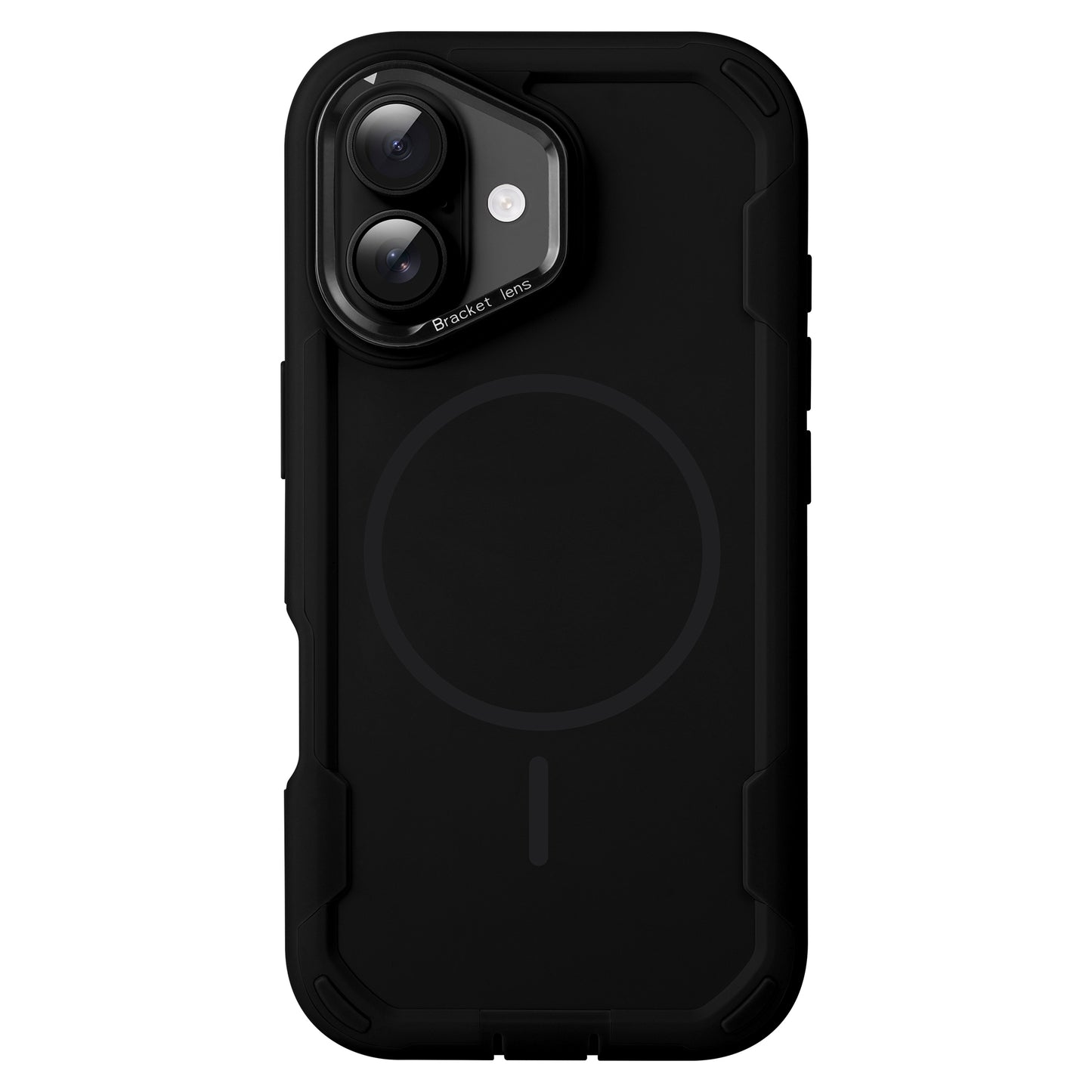 Das arktis iPhone 17 Sentinel Case ist ein schwarzes, robustes MagSafe Case mit Kameraausschnitt und kreisförmiger Lademarke - ideal als Outdoor-iPhone Case für 360-Grad-Schutz.