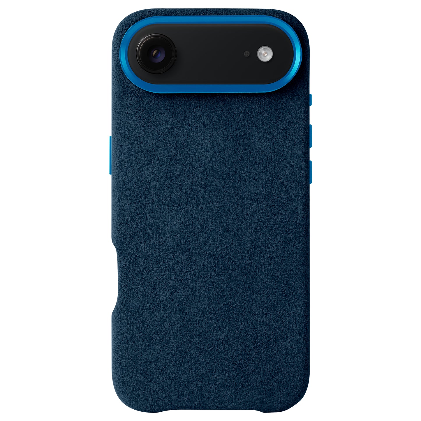 Die arktis iPhone Air Hülle aus Alcantara von arktis hat eine blaue, strukturierte Oberfläche und einen Kameraausschnitt oben. Diese elegante Hülle wird in Italien hergestellt und bietet erstklassigen Schutz für Ihr Gerät.