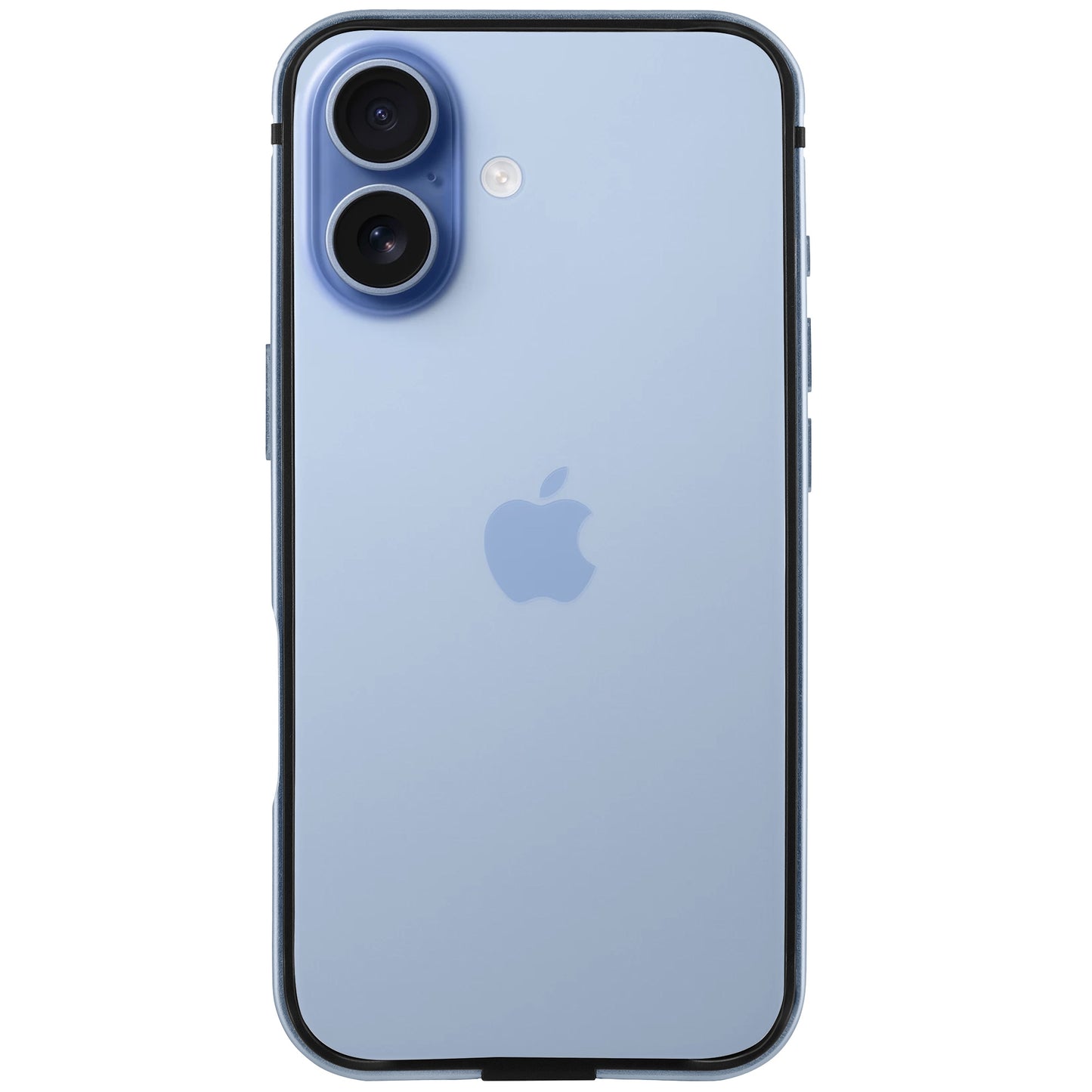 Der arktis iPhone 17 Bumper zeigt ein blaues iPhone von der Rückseite, verfügt über zwei rückseitige Kameras, ein Apple-Logo und bietet einen stylischen, schützenden Displayschutz der Marke arktis.
