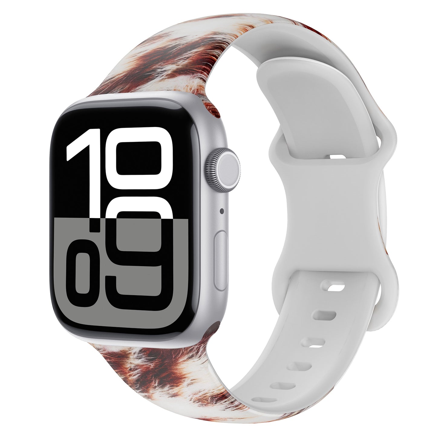 Das arktisband Kuhfell Braun Apple Watch Armband von arktisband besticht durch sein stilvolles braun-schwarz marmoriertes Rindslederdesign - ideal für sportliche Looks und modernen Style.