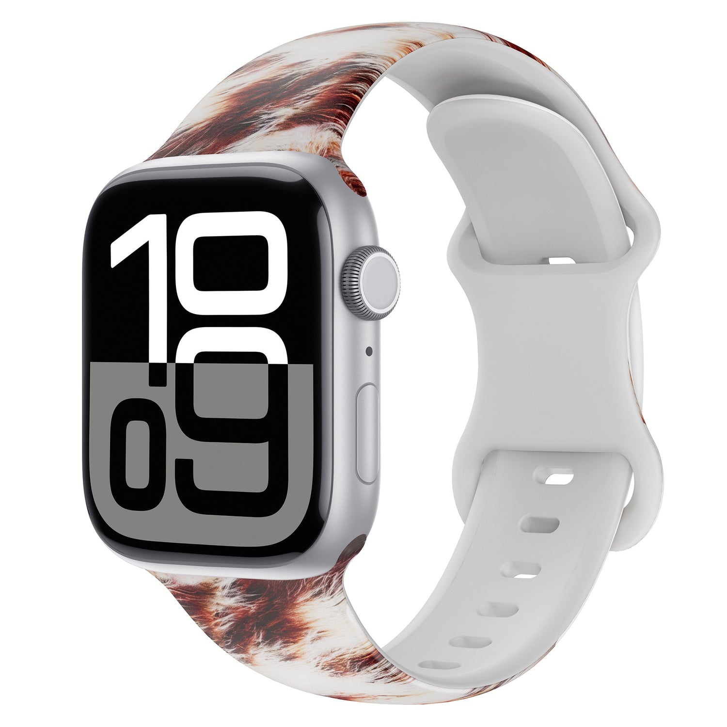 Das arktisband Kuhfell Braun Apple Watch Armband von arktisband besticht durch sein stilvolles braun-schwarz marmoriertes Rindslederdesign - ideal für sportliche Looks und modernen Style.