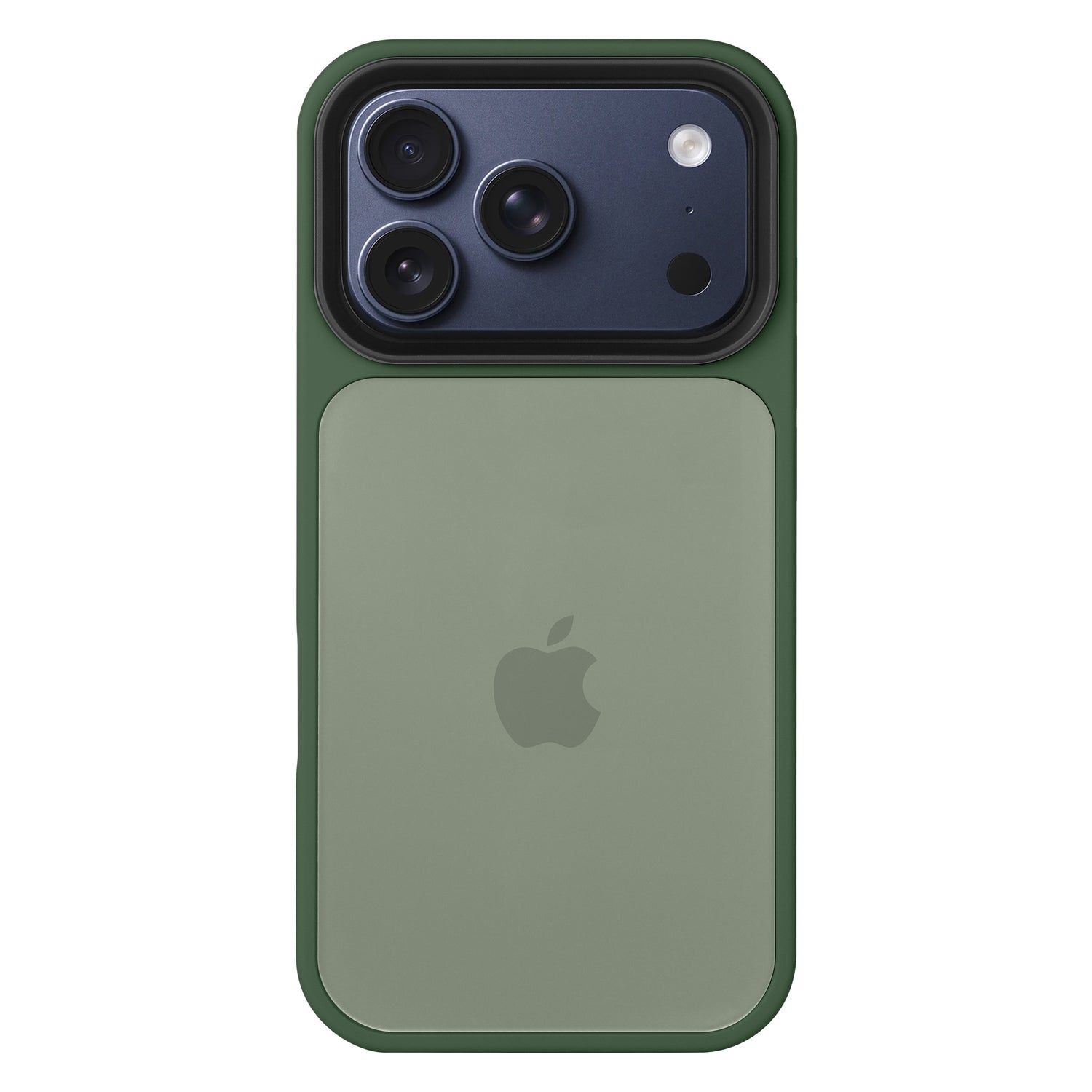 Grünes iPhone mit großem Kameramodul und Apple-Logo, von oben betrachtet in der stylischen Arktis iPhone 17 Pro Solid Case - einer matten Schutzhülle von Arktis für optimalen Schutz und einen hochwertigen Look.