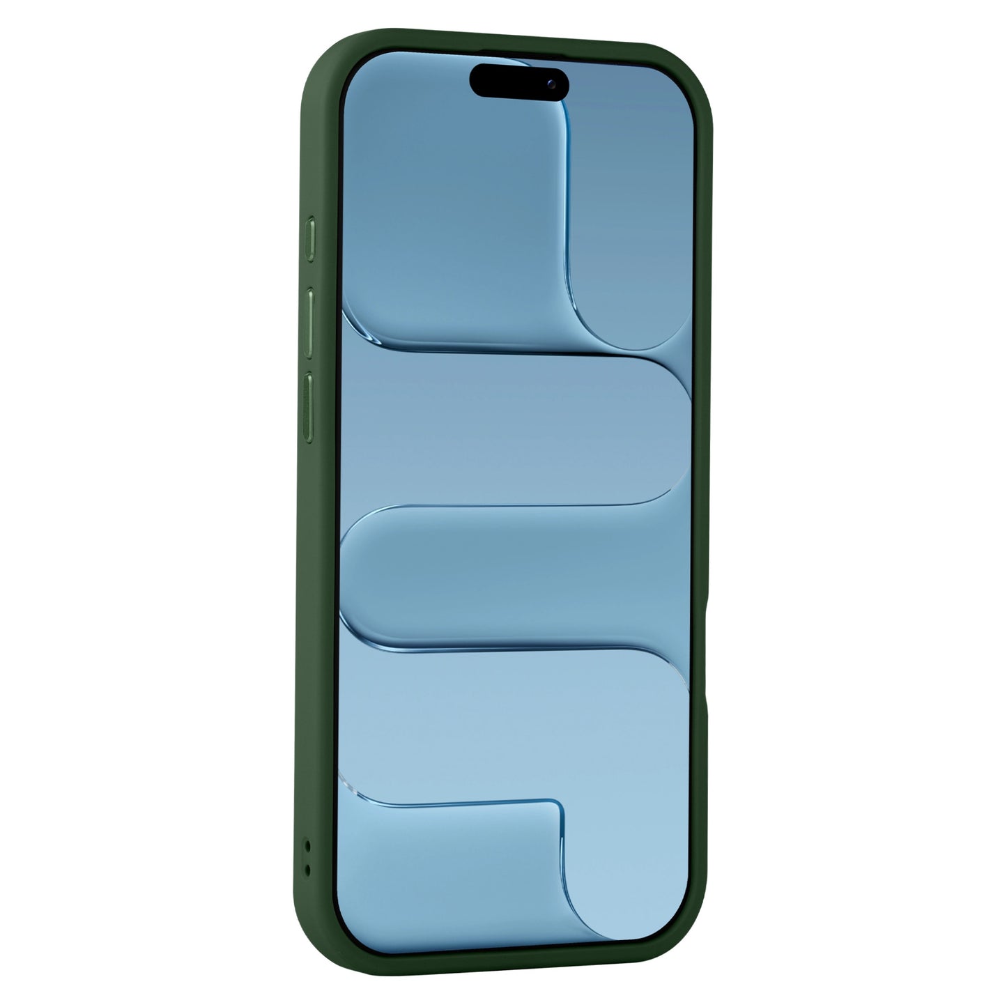 Ein Arktis iPhone Air Solid Case mit MagSafe in Grün schützt ein Smartphone, das ein blaues, abstraktes Muster auf seinem Bildschirm zeigt.
