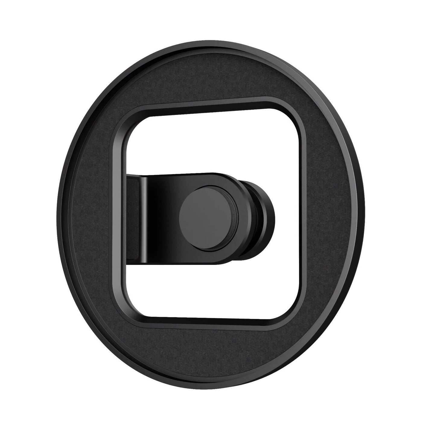 Schwarzer kreisförmiger Türknauf mit quadratischem Innengriff, abgebildet auf weißem Hintergrund - perfekt zu kombinieren mit modernem Zubehör wie dem MOMENT 67 mm Universal Phone Case kompatibler Filter Mount für verbesserte Heimtechnik.