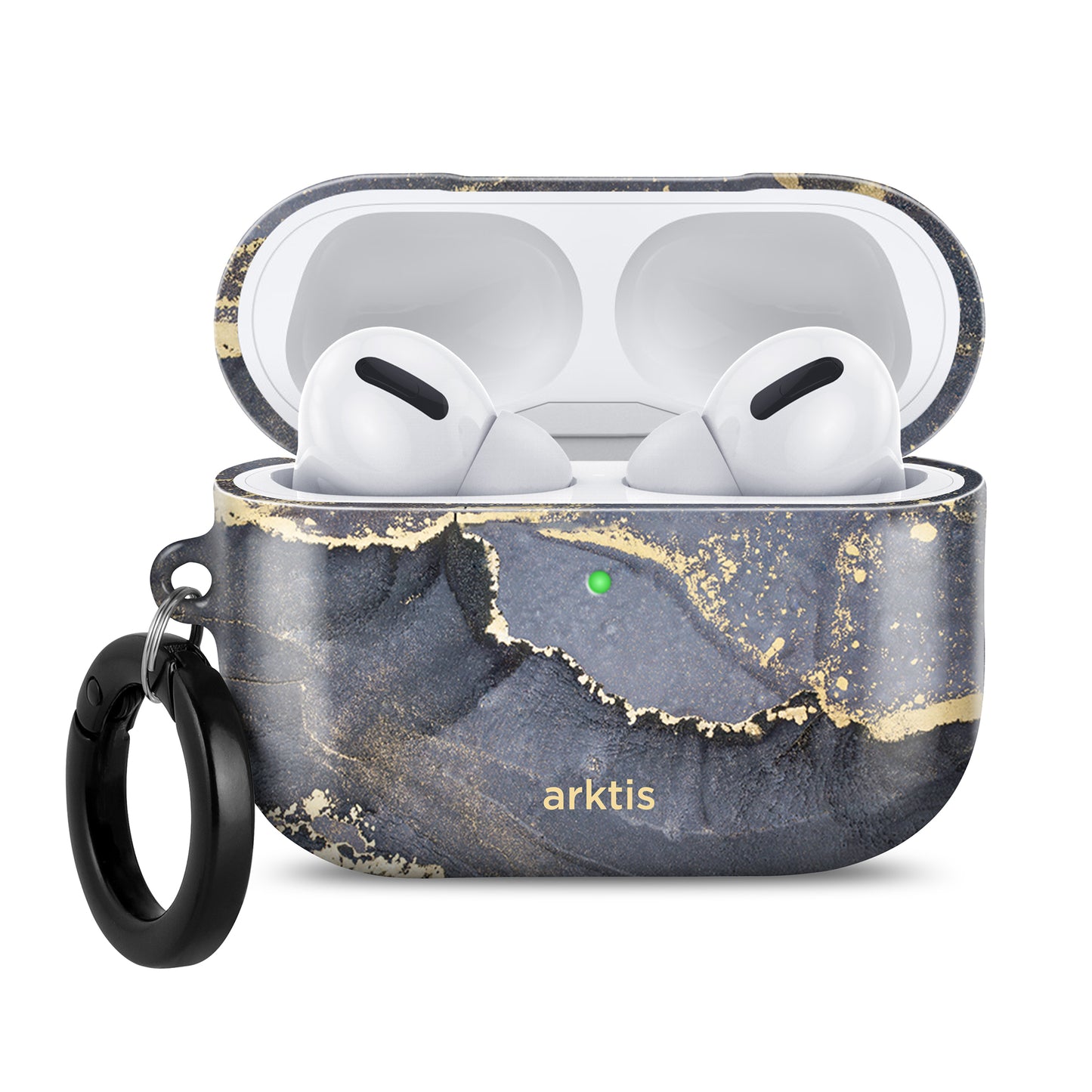 AirPods Pro in der „arktis“ AirPods Pro 3-Hülle – Dusty Marble mit Schlüsselring und „arktis“-Schriftzug auf der Vorderseite – stilvoller Schutz von arktis, unterstützt kabelloses Laden.