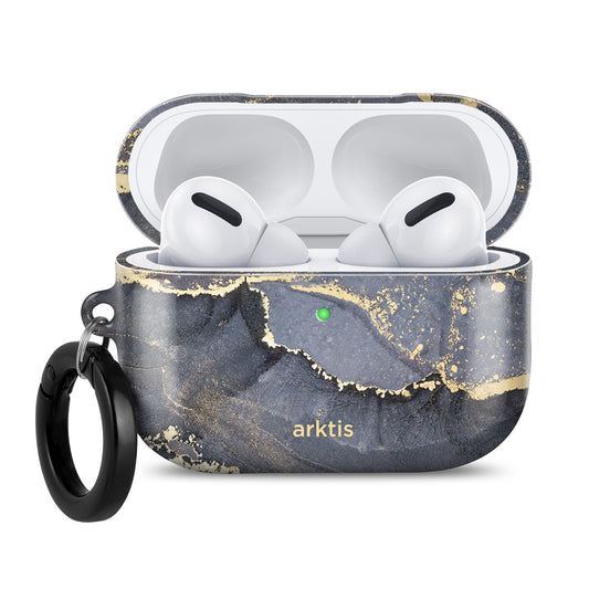 AirPods Pro in der „arktis“ AirPods Pro 3-Hülle – Dusty Marble mit Schlüsselring und „arktis“-Schriftzug auf der Vorderseite – stilvoller Schutz von arktis, unterstützt kabelloses Laden.