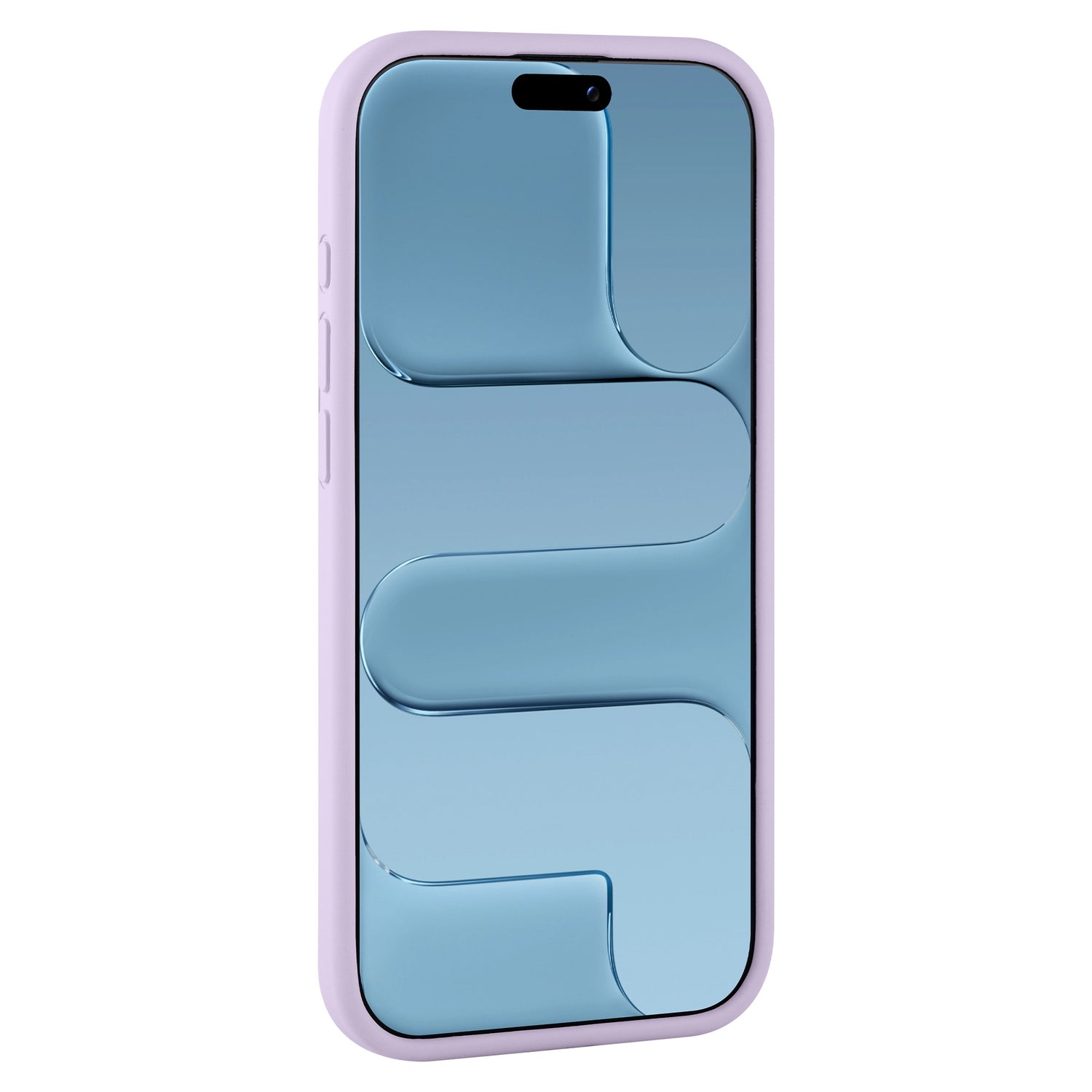 Ein iPhone mit einer hellvioletten arktis iPhone Air Silikonhülle mit einem blauen abstrakten Bildschirmmuster, schräg betrachtet - stilvoller Schutz von arktis, kompatibel mit kabellosem Laden.