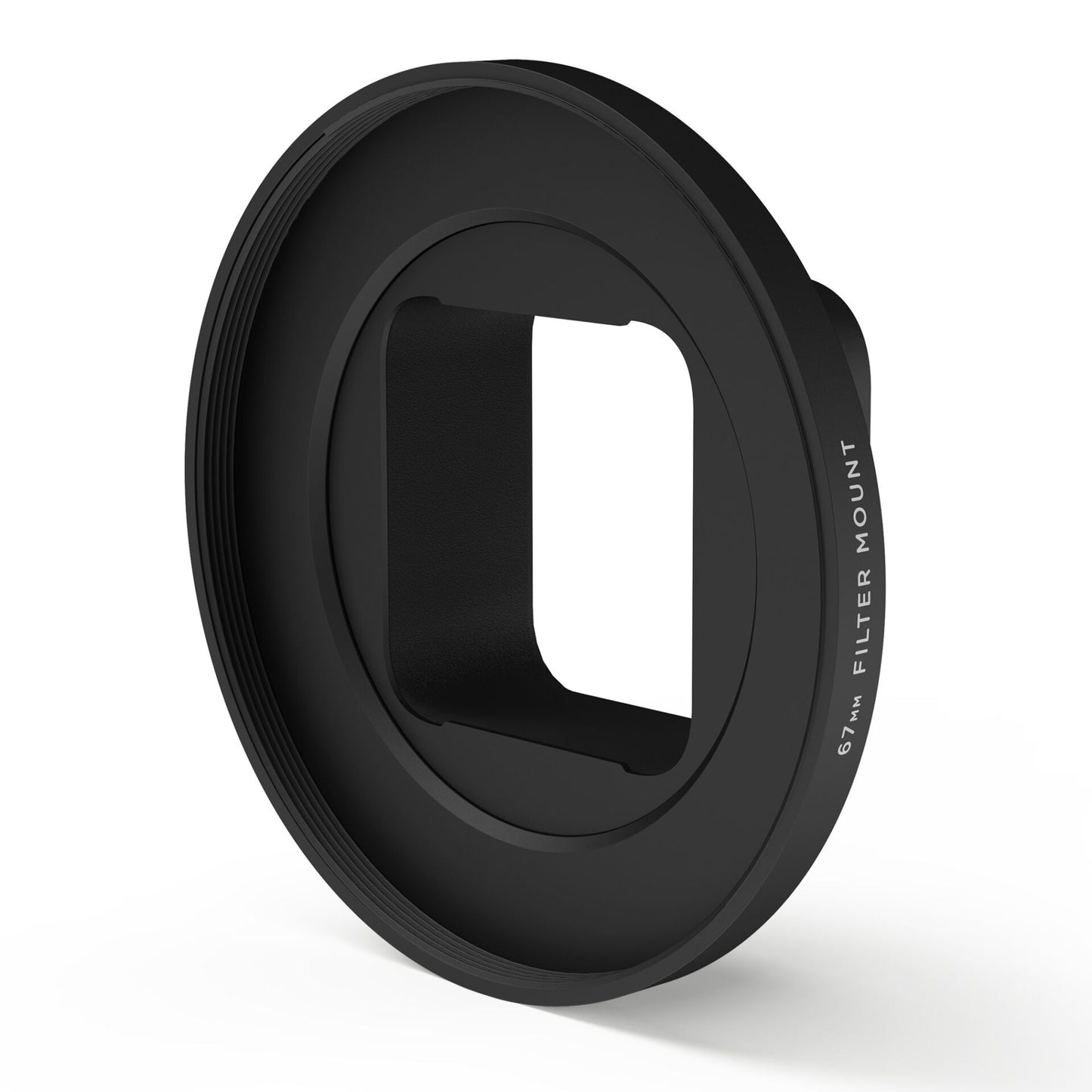 Der MOMENT 67 mm Moment Case kompatibler Filter Mount ist ein schwarzer, runder Adapter mit der Aufschrift "67mm FILTER MOUNT" an der Seite - ideal, um Ihren Lieblings-Moment-Filter an Ihrem Smartphone-Objektiv zu befestigen und flexibel zu fotografieren.