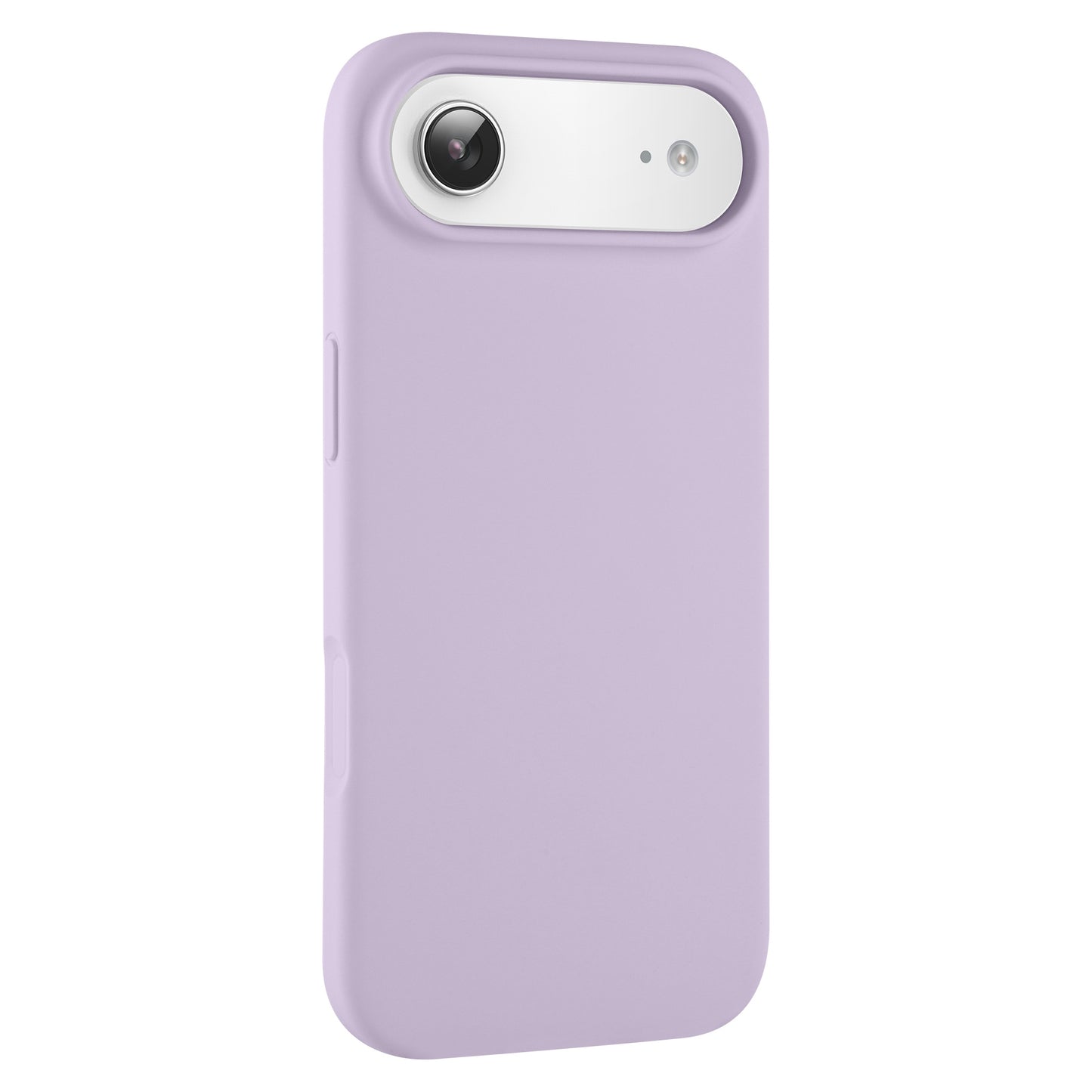 Das arktis iPhone Air Silikon Case in lavendel passt zu einem Smartphone mit weißem Kamerateil und einzelner Linse. Entworfen für das iPhone 17 Air und kompatibel mit kabellosem Laden.