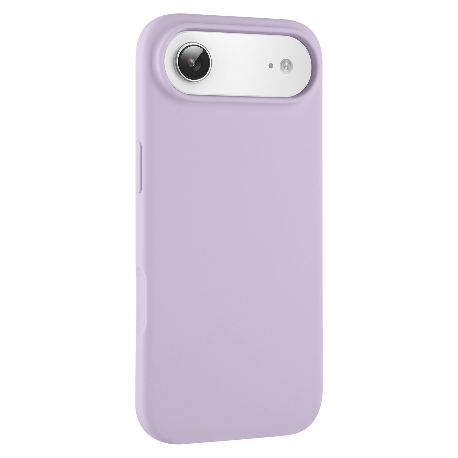 Das arktis iPhone Air Silikon Case in lavendel passt zu einem Smartphone mit weißem Kamerateil und einzelner Linse. Entworfen für das iPhone 17 Air und kompatibel mit kabellosem Laden.