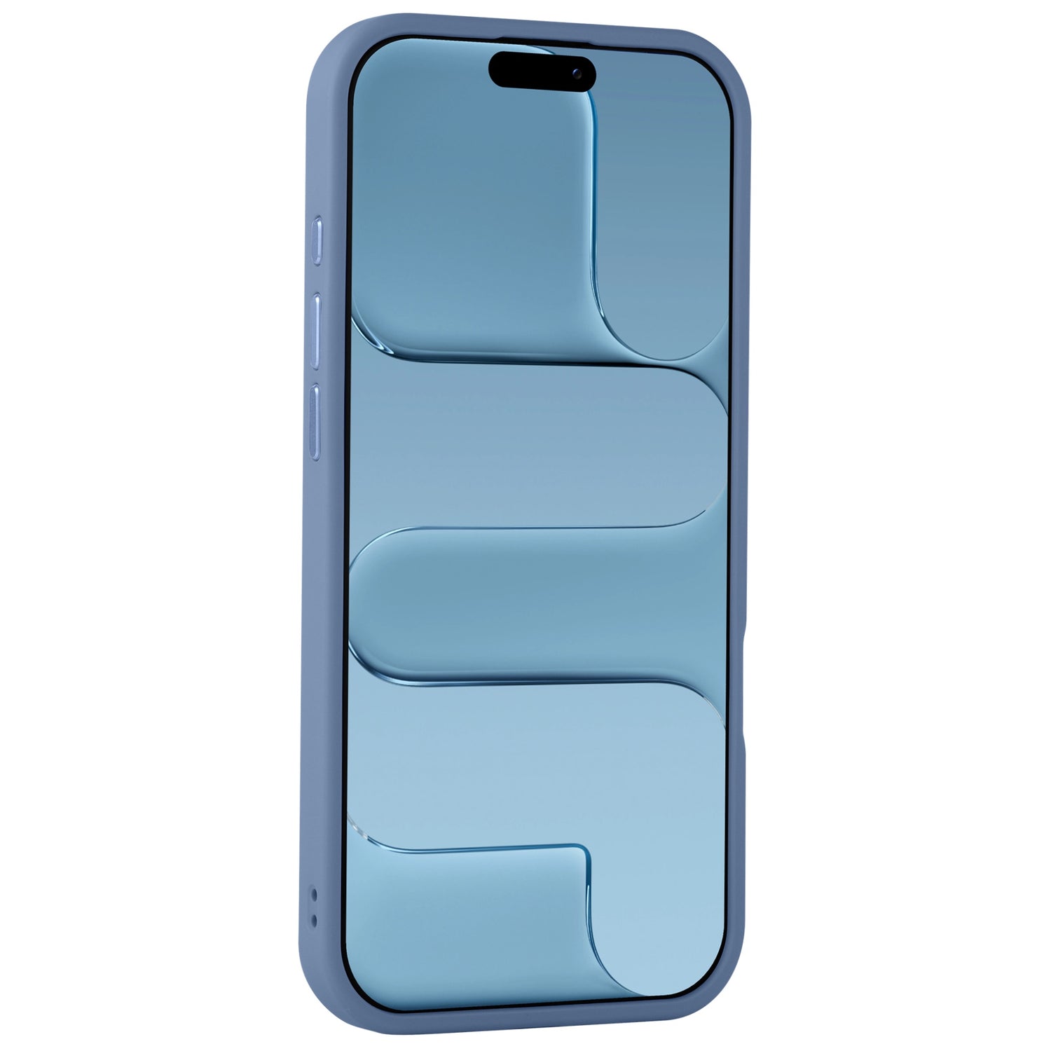 Das Arktis iPhone Air Solid Case aus mattem Polycarbonat und stoßabsorbierendem TPU-Silikon schützt ein blaues Smartphone mit geometrischem Bildschirmmuster, das in einem Winkel gezeigt wird.