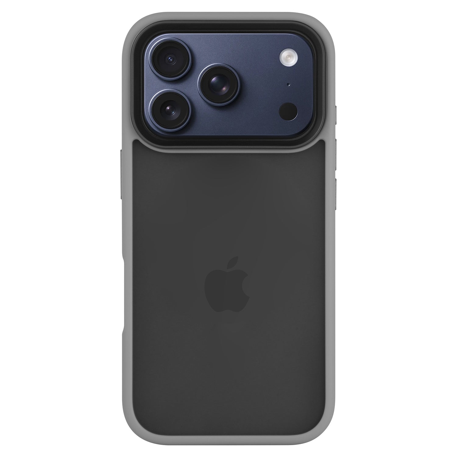 Ein Arktis iPhone 17 Pro Max Solid Case in mattem Schwarz auf einem iPhone, das die Rückseite mit drei Kameralinsen und dem Apple-Logo zeigt.