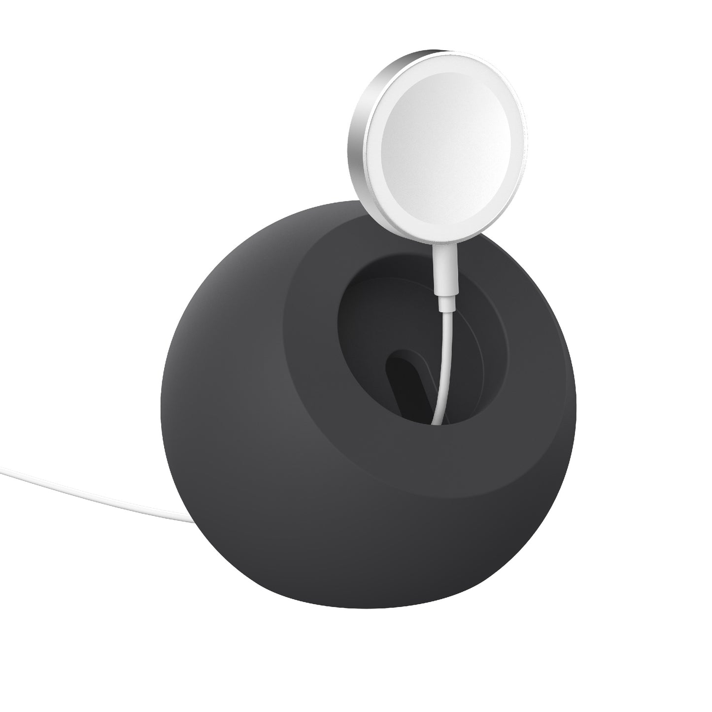 Der arktis Apple Watch Orbit Stand ist ein runder, schwarzer Halter, der das Ladegerät und das Kabel Ihrer Apple Watch sicher aufbewahrt - perfekt als elegantes Accessoire für den Schreibtisch oder Nachttisch von arktis.