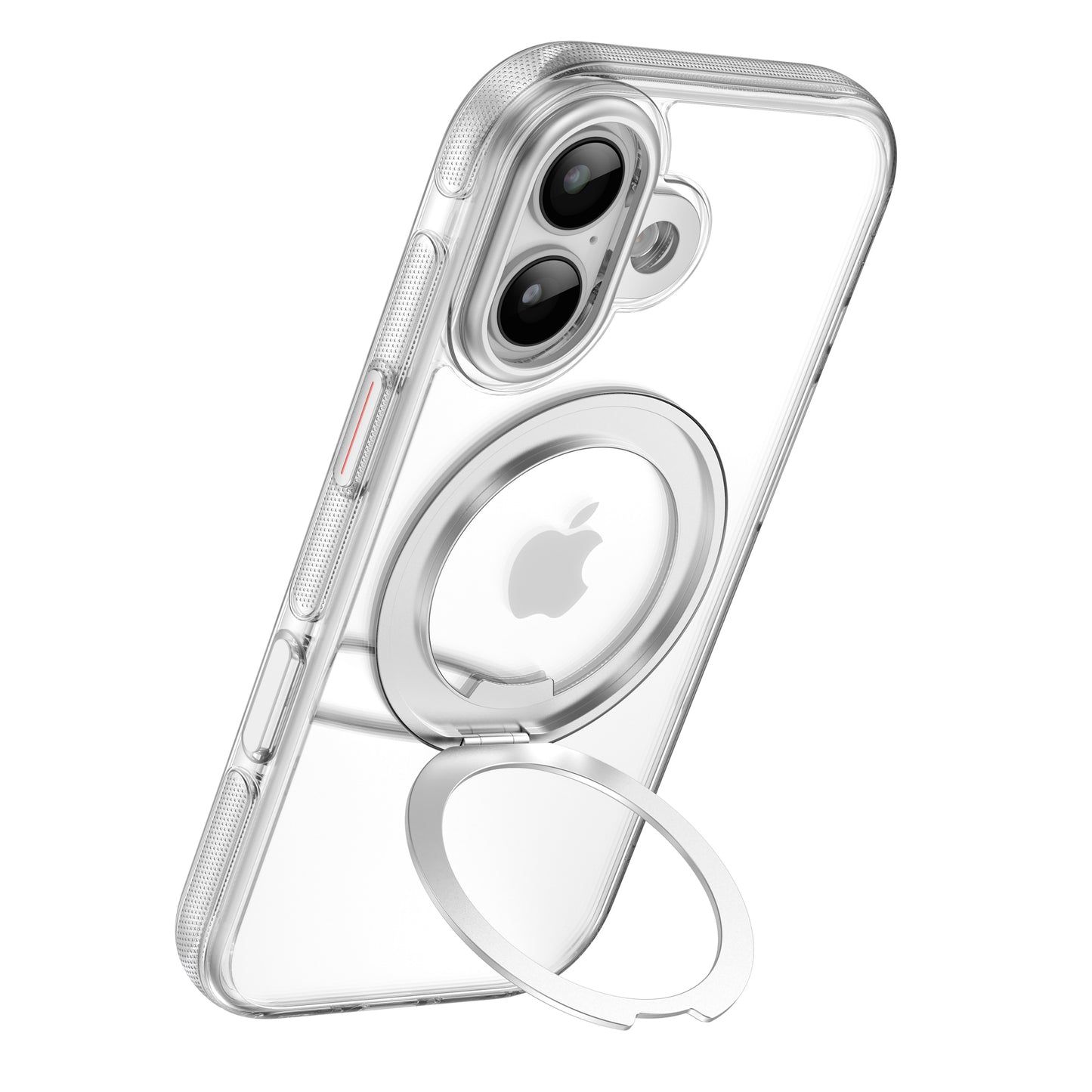 Das arktis iPhone 17 GripCase ist eine durchsichtige Hülle mit MagSafe-Kompatibilität, einem integrierten 360°-Ringständer und präzisen Aussparungen für das Apple-Logo und die beiden rückseitigen Kameras.