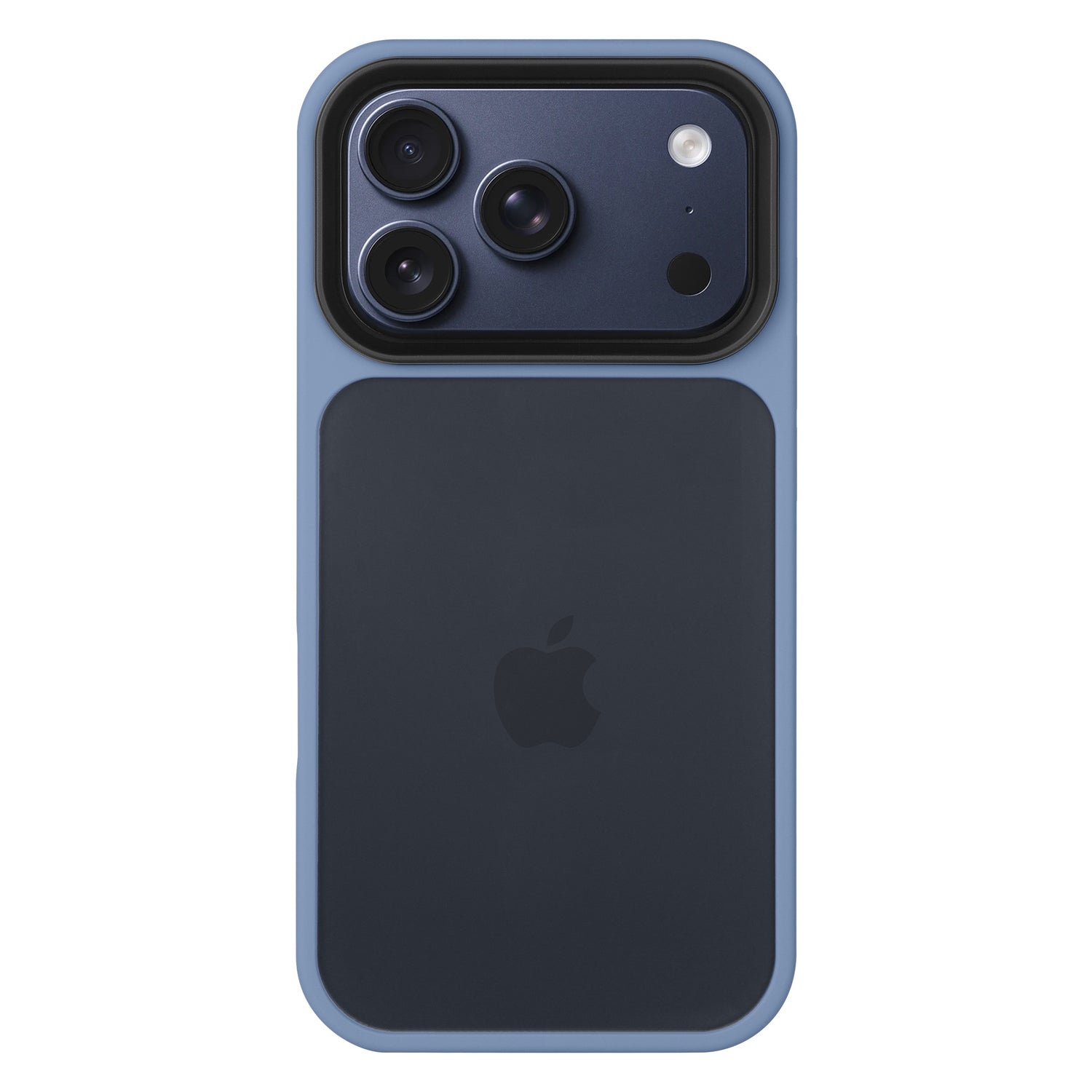 Ein blaues Apple iPhone mit einem Arktis iPhone 17 Pro Solid Case (TPU-Silikon), mit drei Kameralinsen und einem Blitz auf der Rückseite.
