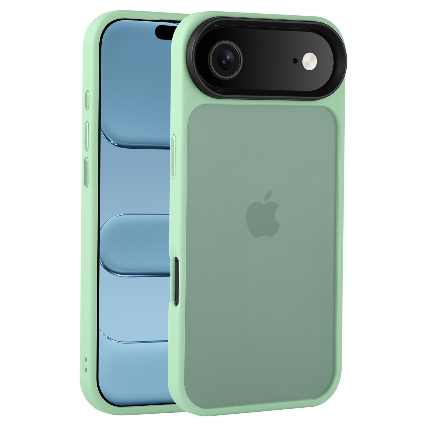 Ein grünes iPhone mit einem Arktis arktis iPhone Air Solid Case aus mattem Polycarbonat und stoßabsorbierendem TPU-Silikon, das die Rückkamera und das Apple-Logo sichtbar macht.