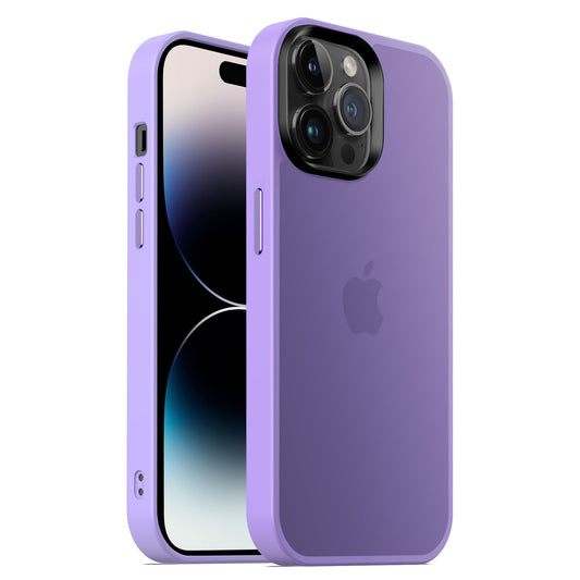 Das MR PROTECT iPhone 15 Pro Max Case Matt, abgebildet in Lila mit minimalistischer Mattoptik und stoßdämpfendem TPU-Silikon, zeigt sowohl das Frontdisplay als auch die Rückkamera – ideal als iPhone 15 Pro Max Hülle.