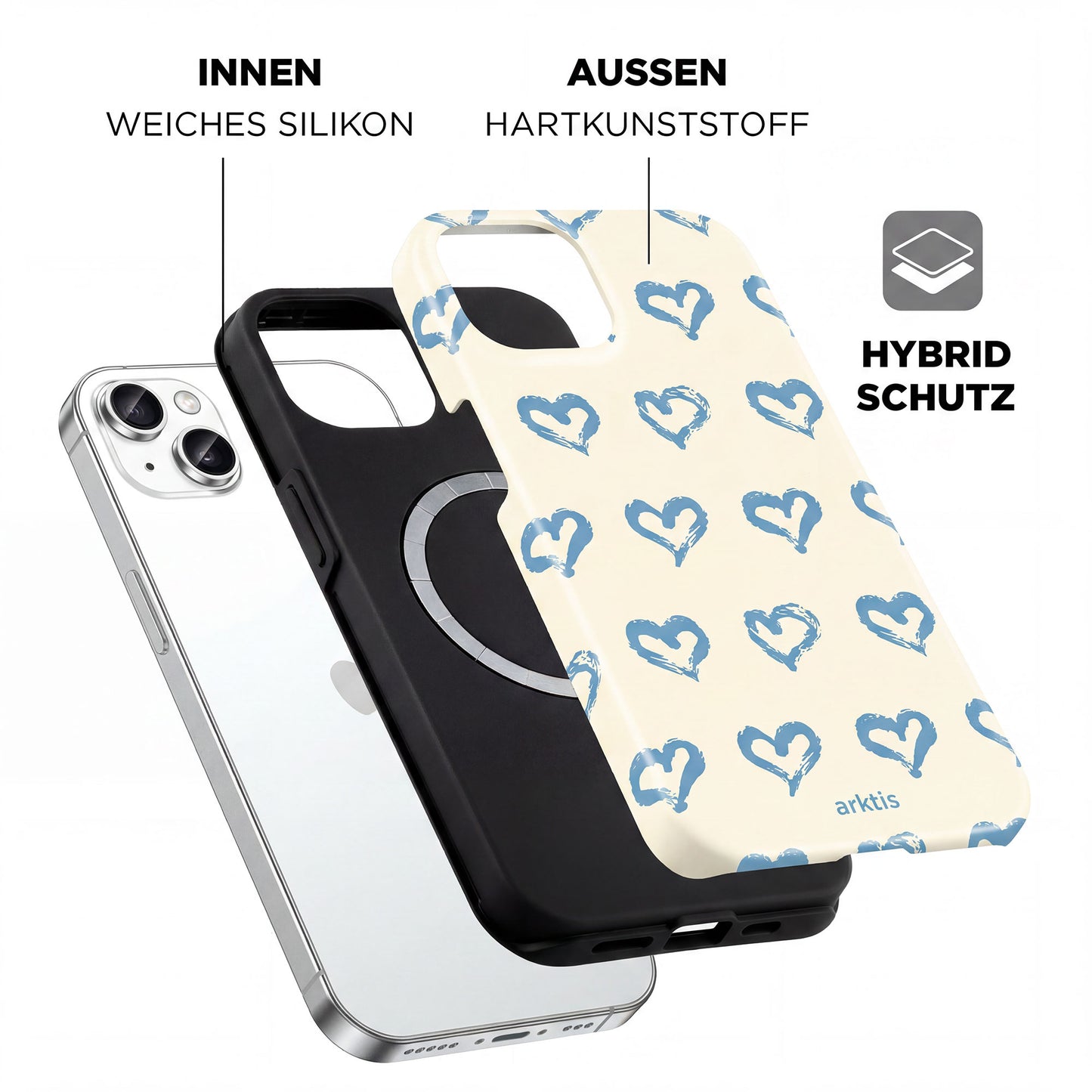 arktis iPhone 15 Hülle - Blue Hearts