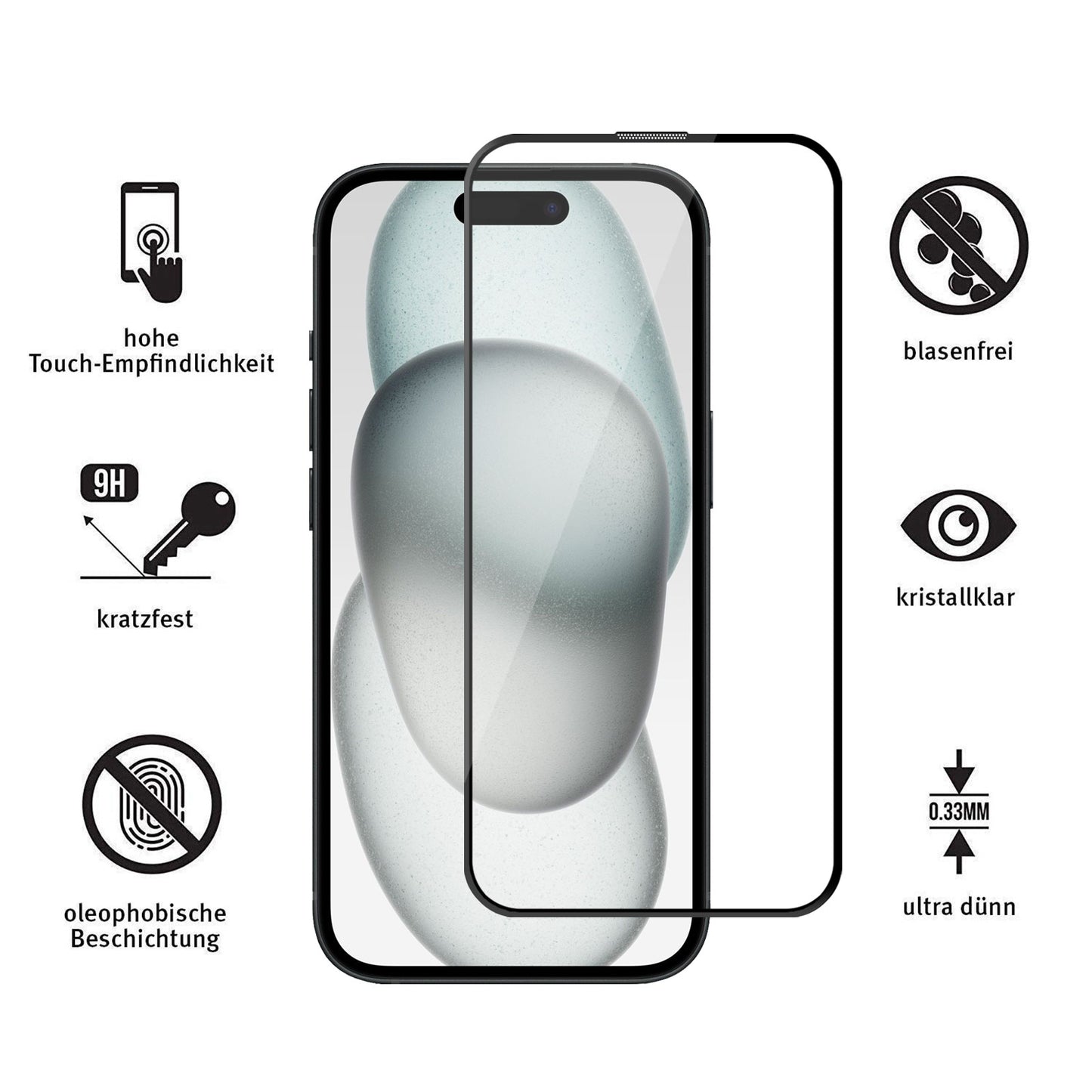 ArktisPRO iPhone 15 FULL COVER Displayschutz GLAS - hüllenfreundlich - 3er Set