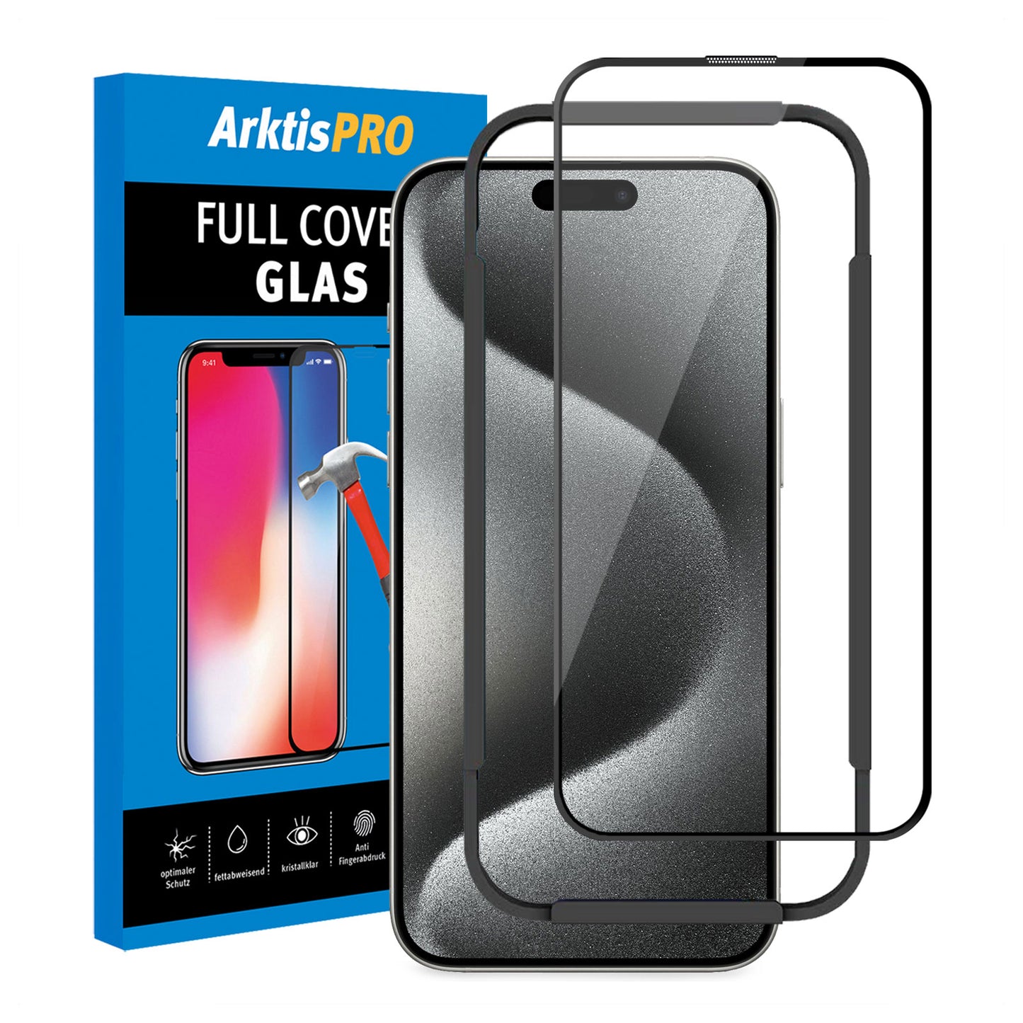 ArktisPRO iPhone 15 Pro Max FULL COVER Displayschutz GLAS - hüllenfreundlich