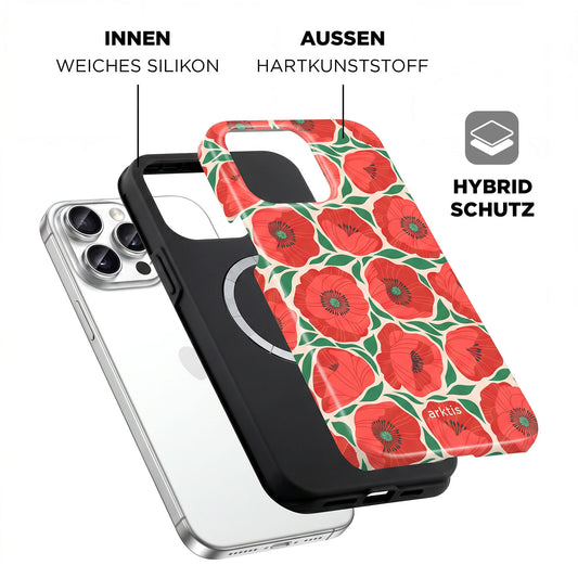 Arktis iPhone 14 Pro Max Hülle - Sommergarten: Bunte Hülle mit rotem Mohnblumen-Design, stoßfest dank TPU-Silikon-Innenkern und robuster Hartplastik-Außenseite, MagSafe kompatibel.