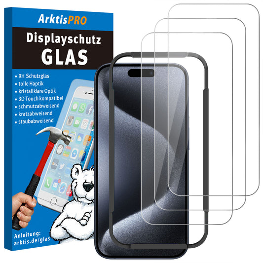 ArktisPRO iPhone 15 Pro Displayschutz GLAS - 3er Set