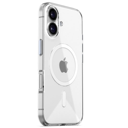 Das Arktis iPhone CLEAR Case mit MagSafe wird auf einem iPhone gezeigt. Diese transparente Hülle von Arktis schützt Seiten und Rückseite, hat eine kratzfeste Beschichtung, lässt Kamera und Anschlüsse frei und das Apple Logo bleibt sichtbar.