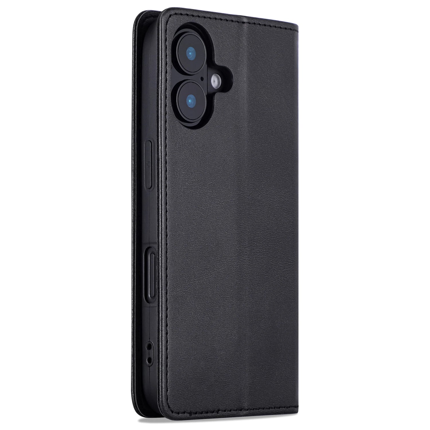 Das arktis iPhone 17 Book Case ist eine schwarze Kunstleder-Schutzhülle von arktis mit Kameraausschnitt, kann aufrecht stehen und lässt sich teilweise öffnen.