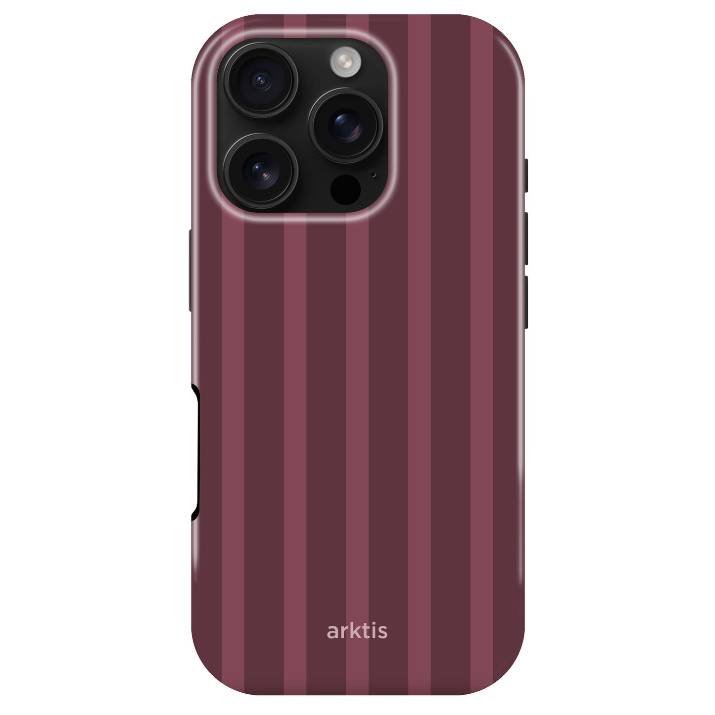 Arktis iPhone 16 Pro Hülle – Burgundy Stripes: Smartphone-Hülle mit burgunderroten Längsstreifen.
